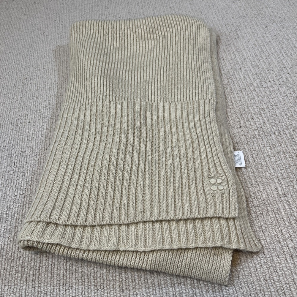 Sweaty Betty Textured Knit Scarf Merino Wool Blend Ivory 22X74